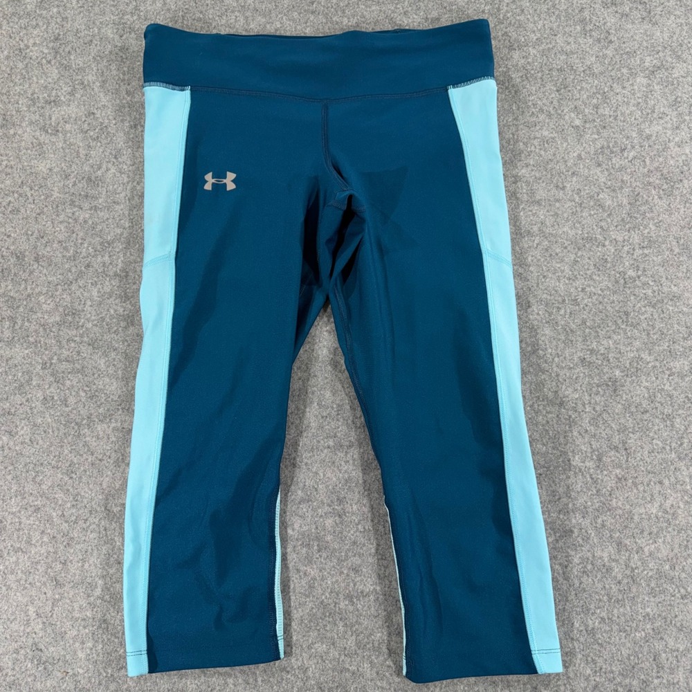 Under‎ Armour HeatGear Women Compression Leggings Teal Blue Cropped 1320379 LG